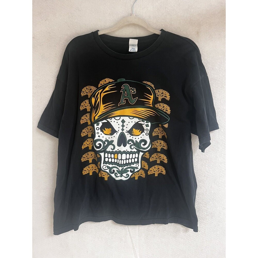 Oakland A's T-shirt Men's Extra Large XXL Skull Black Cotton Baseball Gildan